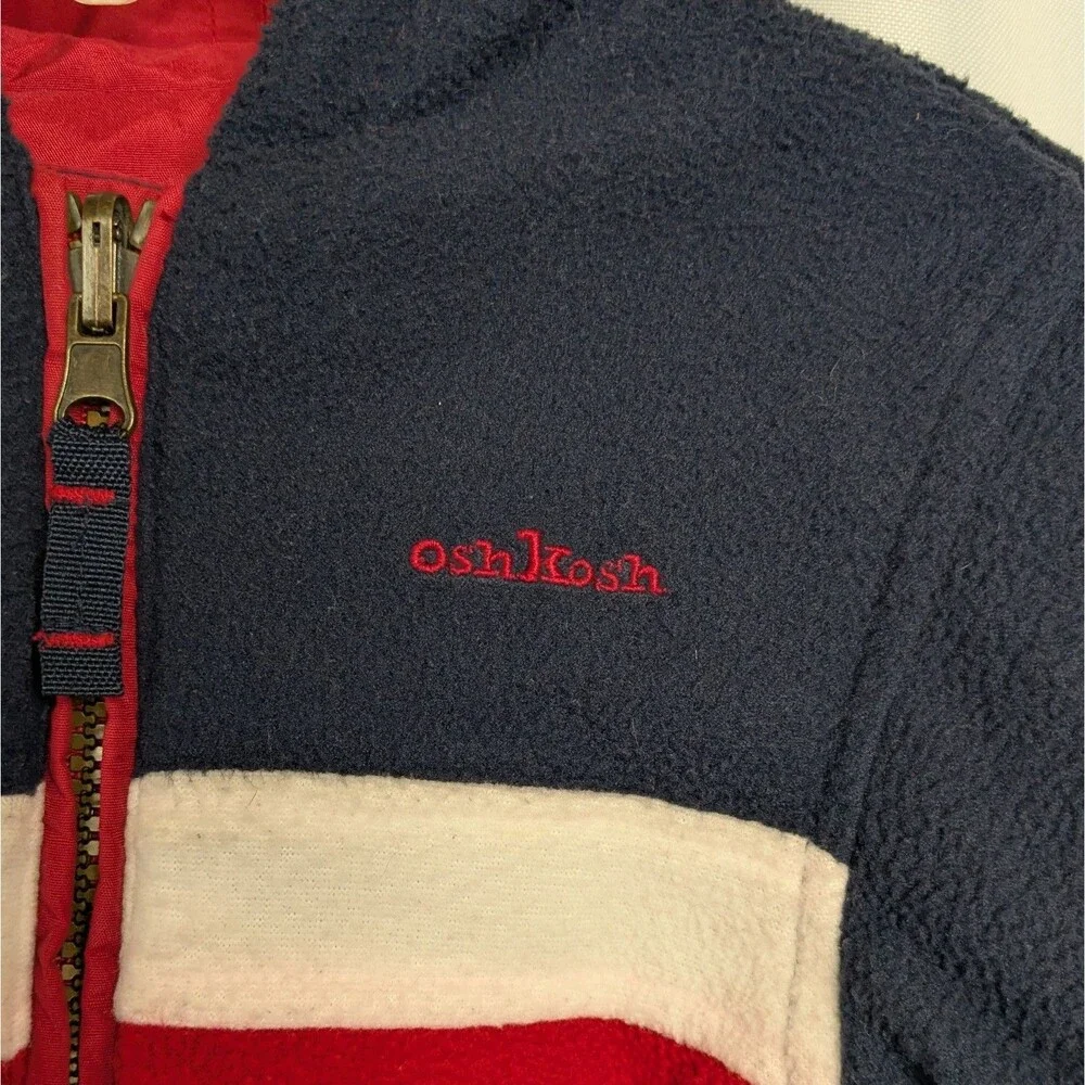 Vtg Oshkosh Reversible Fleece Puffer Red Blue Snap/Zip Up Hooded Jacket Boys 2T